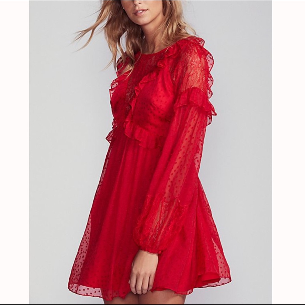 Free People Dottie Red Swiss Dot Lace Mini Dress S